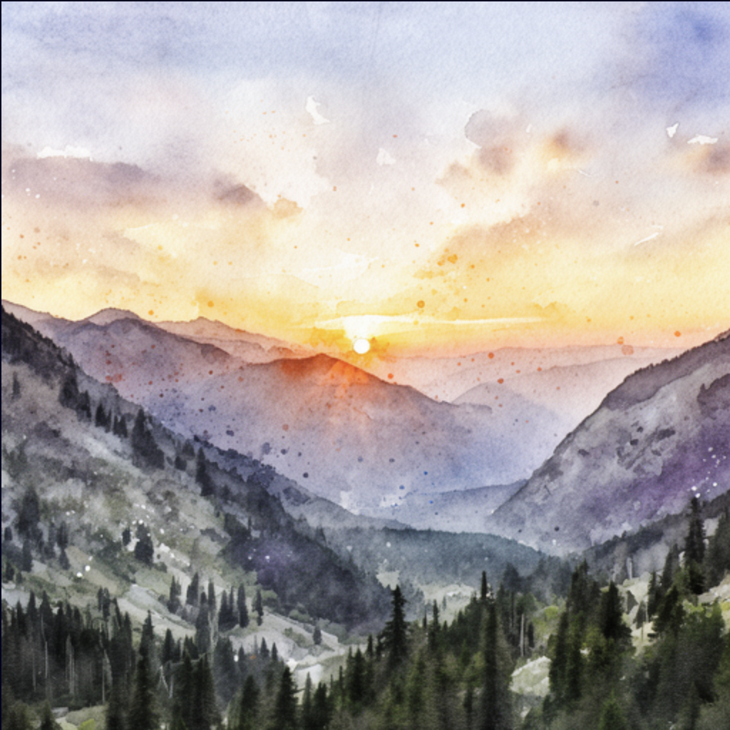The mountain landscape transformed into a watercolor painting by FLUX.2-dev